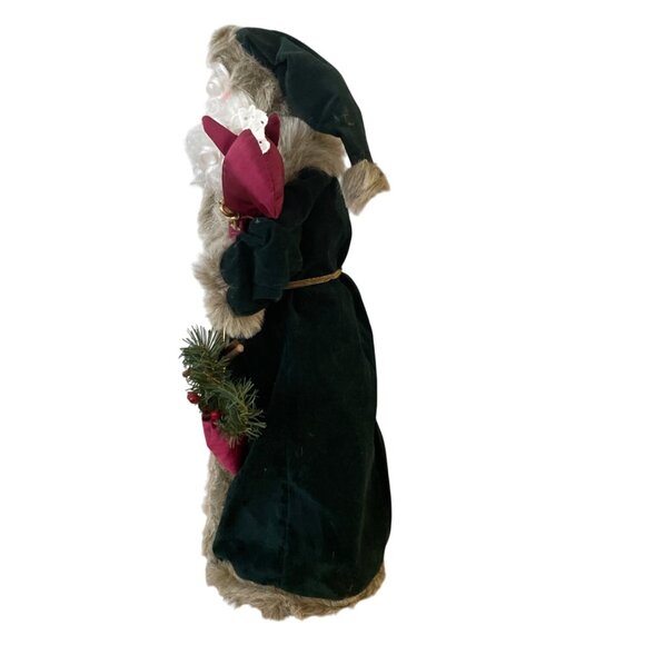 Vintage Santa Claus Figure Tree Topper Green Red Large 23 inch Expressive Face - Picture 2 of 8